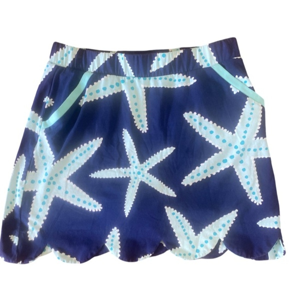 Ana Claire Blue Starfish Print Scallopped Hem Skort - M blue light blue